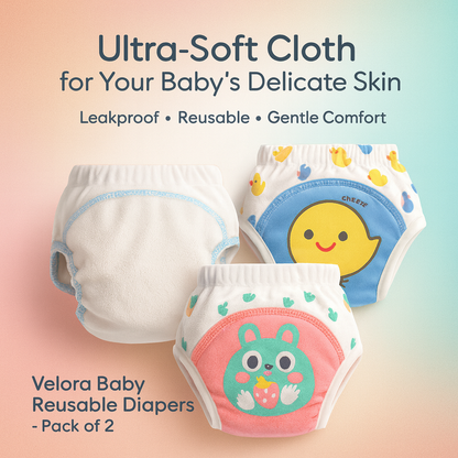 Velora™ Reusable Baby Diapers – Leakproof | Pack of 2