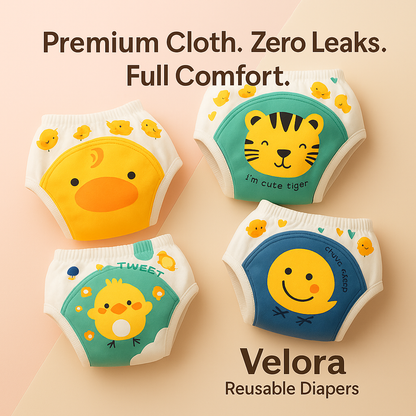 Velora™ Reusable Baby Diapers – Leakproof | Pack of 2
